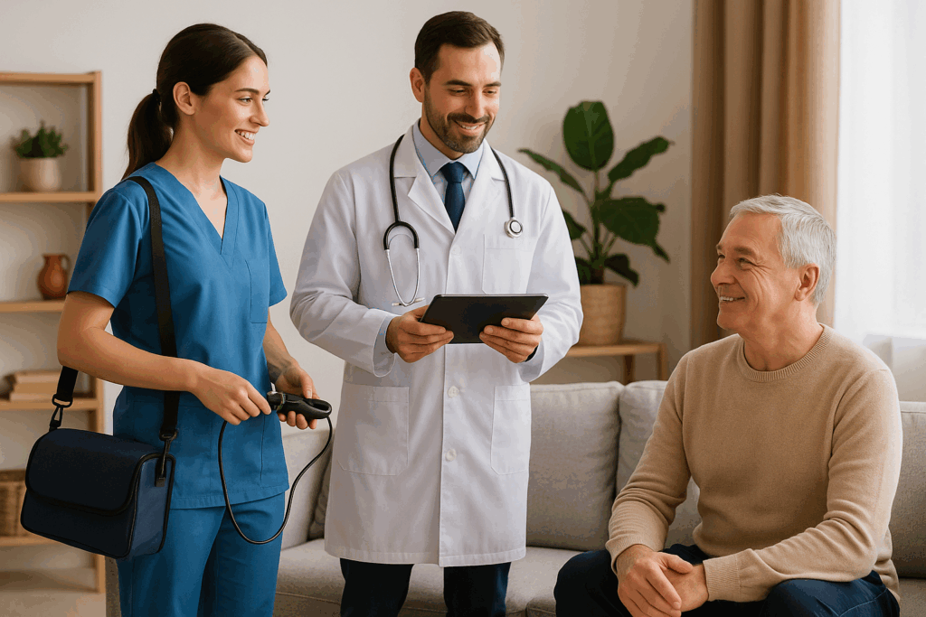 Profesionales de la salud de visita en el domicilio de un paciente